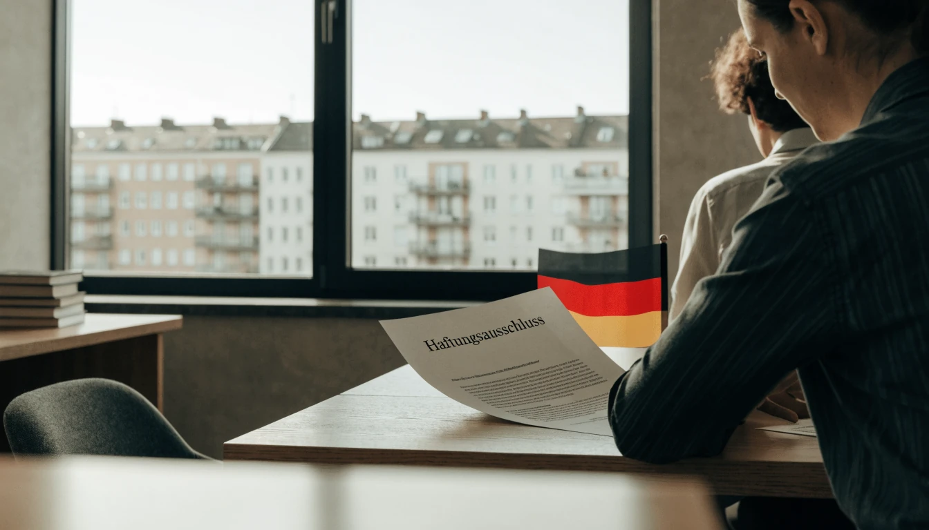 Realistisches Foto eines deutschen Büros mit Haftungsausschluss-Dokument