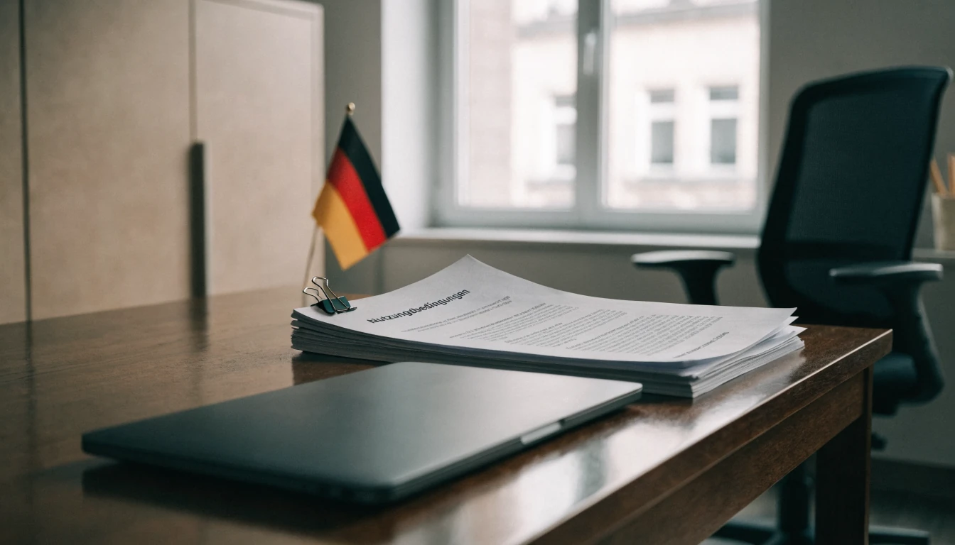 Professionelles deutsches Büro mit Dokumenten zu Nutzungsbedingungen